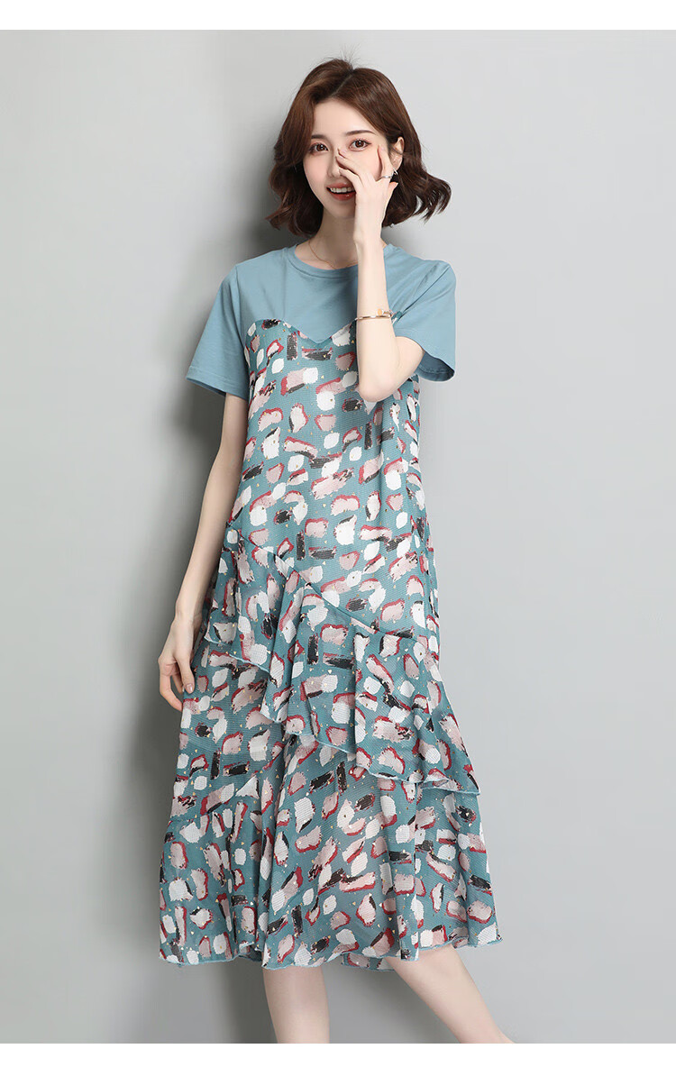 村上春csspring 2020夏季新款女装气质蛋糕仙女裙拼接中长款t恤裙女士