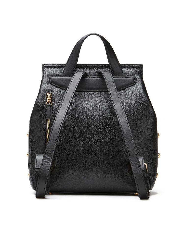 圣伽步skap女士简约牛皮背包双肩包黑色均码