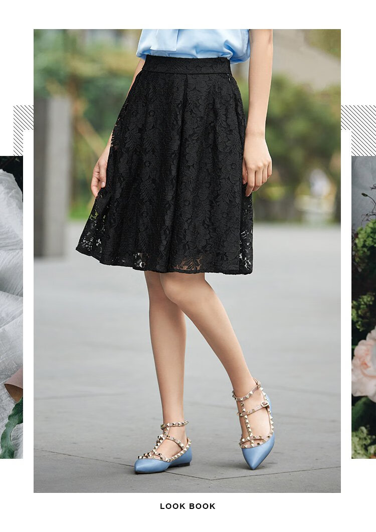 哥弟girdear 性感印花新潮蕾丝半身裙裙子女 黑色 l