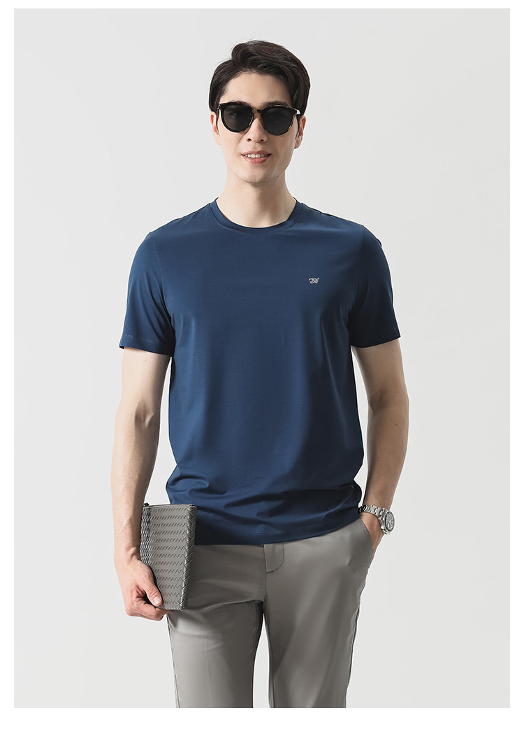 迪柯尼dikeni 夏季舒适针织圆领套头logo印花简约休闲男士短袖t恤