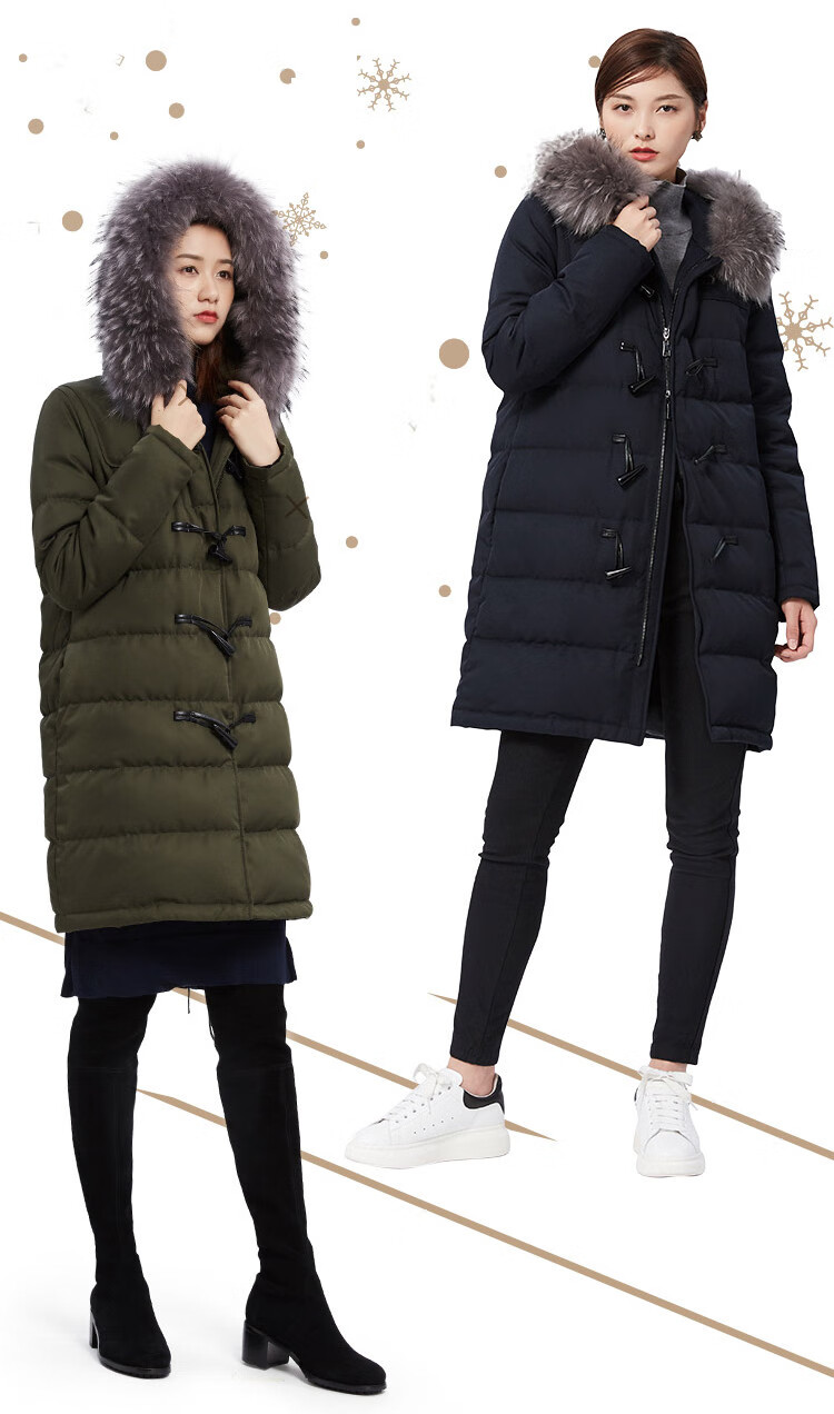 哥弟girdear 简约别致羊角扣羽绒服 藏蓝 m