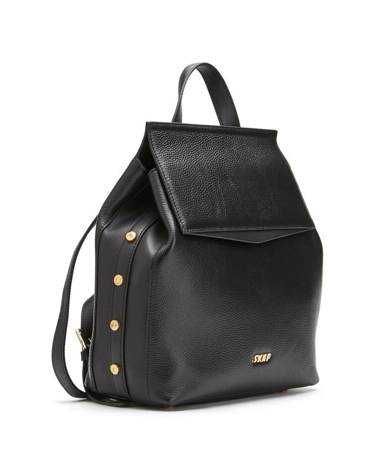 圣伽步skap女士简约牛皮背包双肩包黑色均码