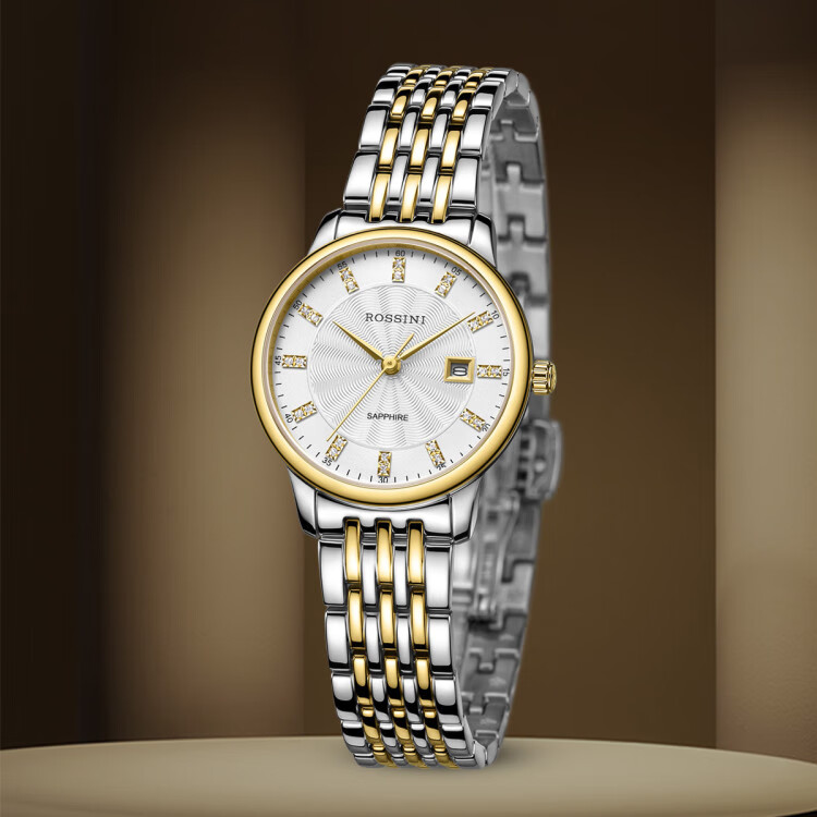 罗西尼rossini 【专柜同款】金表女表镶钻18k金上套小巧防水手表女士