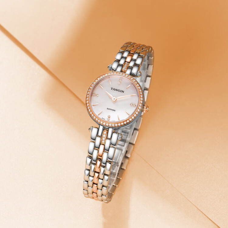 tangin 瑞士手表女【心动价】镶钻防水百搭贝母面时尚石英女表女士