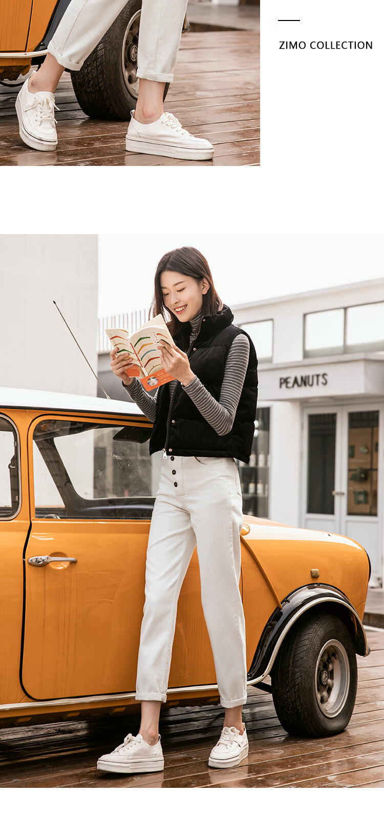子陌zimo 秋装百搭休闲显瘦老爹裤纯棉女式休闲裤 米色 xl