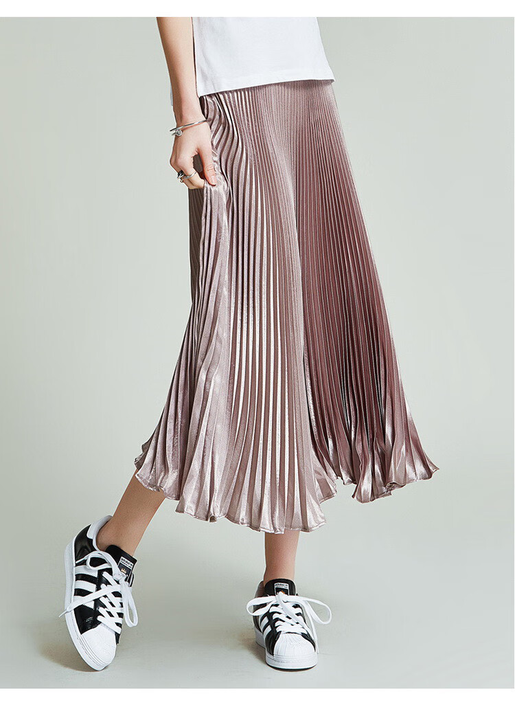 udine风plait普利特风琴褶半身裙2022夏 玫瑰金 l【图片 价格 品牌