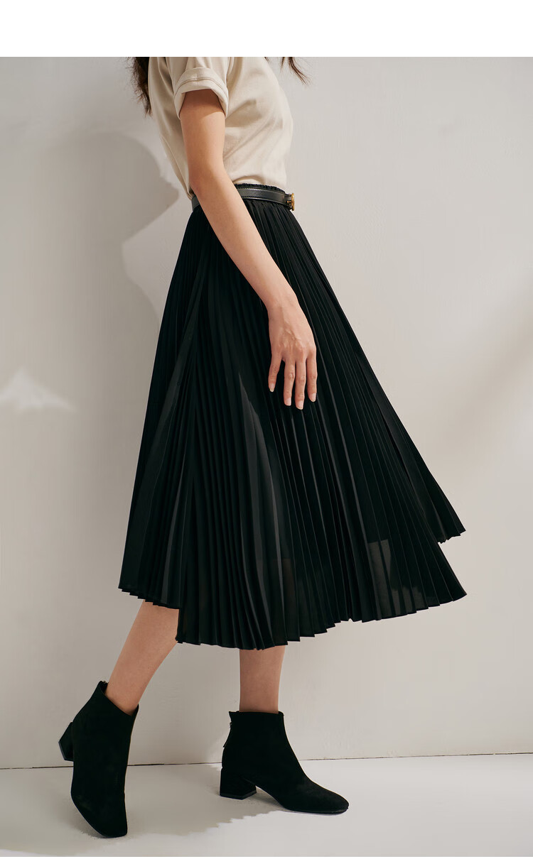 初棉【重工高级定制】不规则百褶裙 大裙摆雪纺半身裙女显瘦 黑色 m