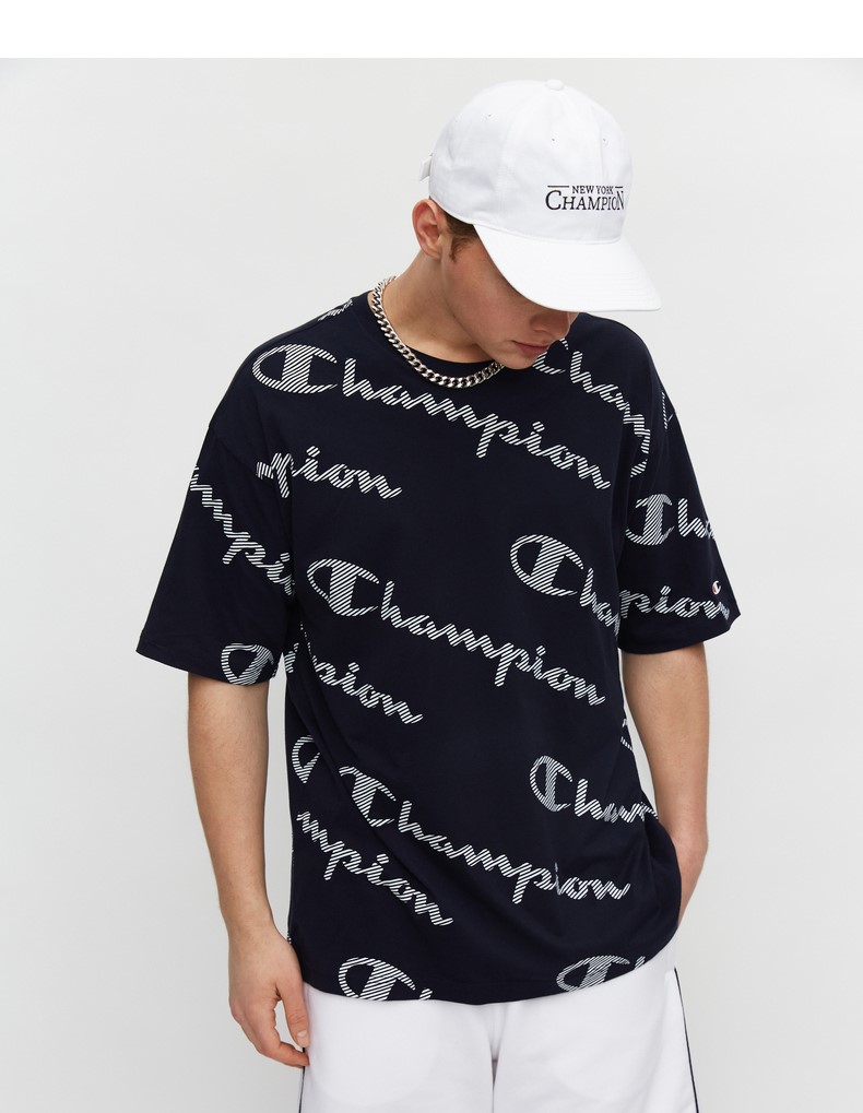 冠军champion短袖t恤男夏季黑色满印logo潮流街头emtts03m694蓝色满印