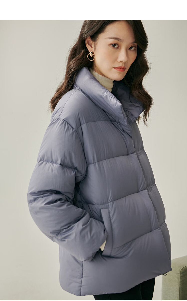 初棉【90白鹅绒】纯色短款羽绒服女百搭保暖羽绒服冬季外套女 浅灰色