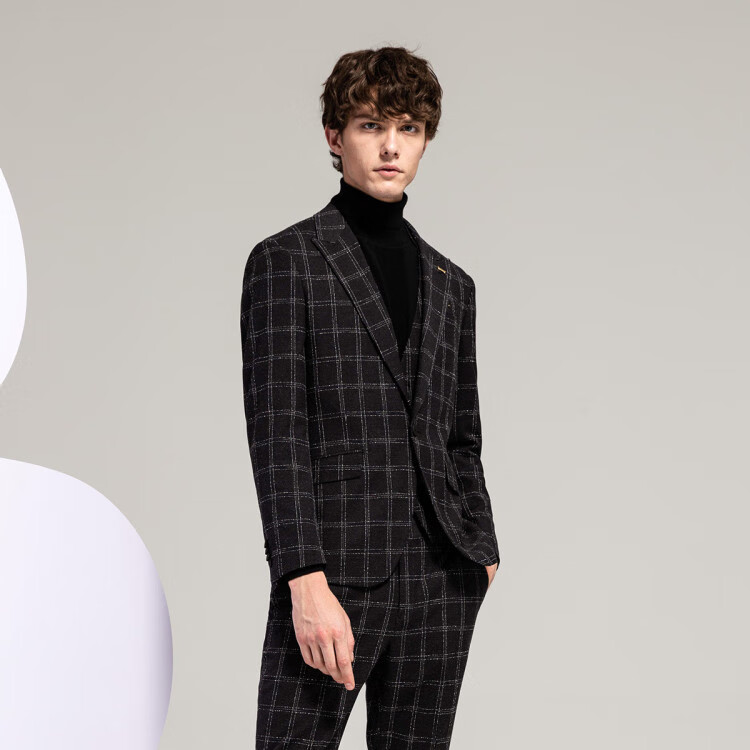 九牧王joeone 【商场同款】男装西服青年男士磨毛保暖修身格子西装