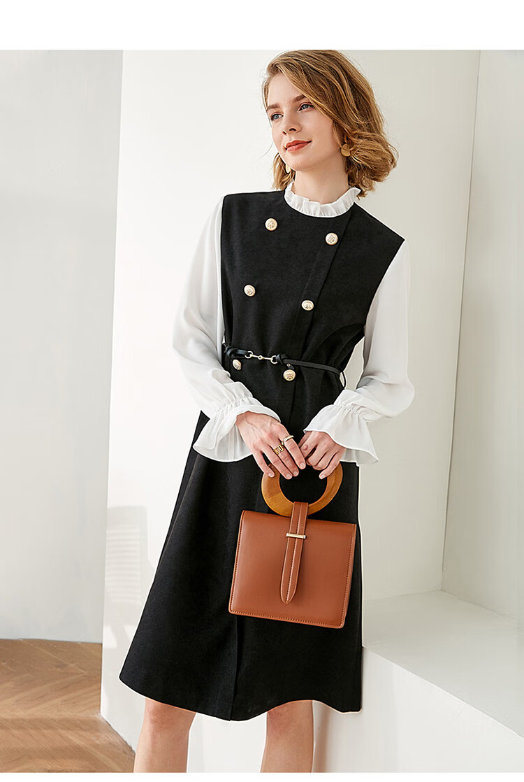 凡琴fan qin 法式宫廷风 2020秋新款连衣裙小立领拼接女士裙子时尚ol