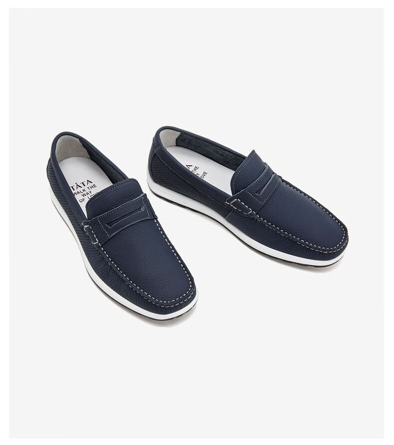 tata他她豆豆鞋男夏商场同款牛皮革打孔乐福鞋平底男鞋dcm01bm9黑色37