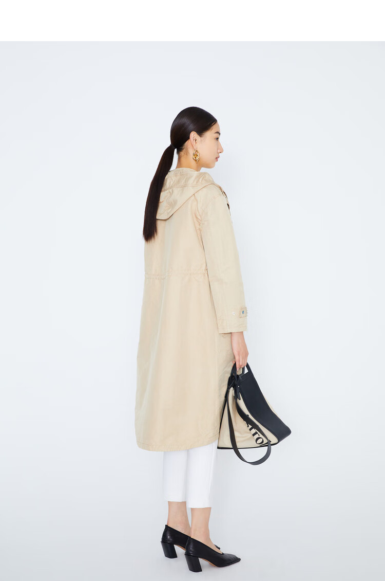 玛丝菲尔marisfrolg 【棉混纺】系带连帽中长款风衣外套女 浅卡 s