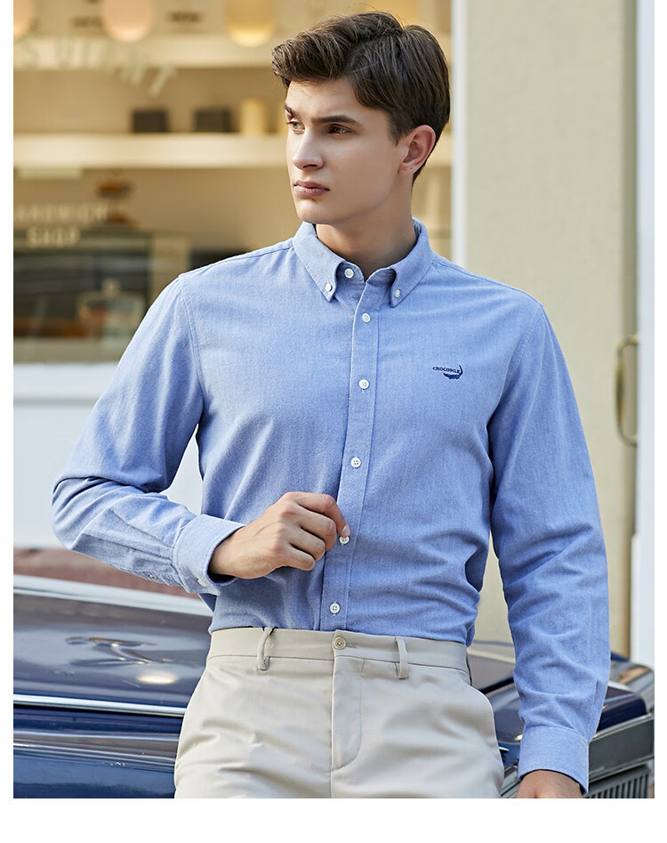 鳄鱼恤crocodile 【加厚底磨毛】专柜款秋冬新品纯棉百搭男式长袖衬衫