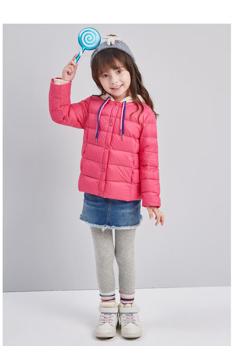 笛莎deesha 女大童羽绒服20冬新款儿童轻薄保暖90%白鸭绒冬装 玫红