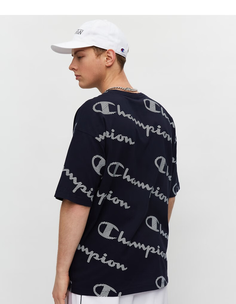 冠军champion短袖t恤男夏季黑色满印logo潮流街头emtts03m694蓝色满印