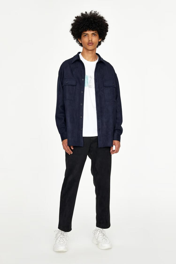 urban revivo ur男装斯文休闲口袋长袖衬衫ml04r2gn2000 藏青 m