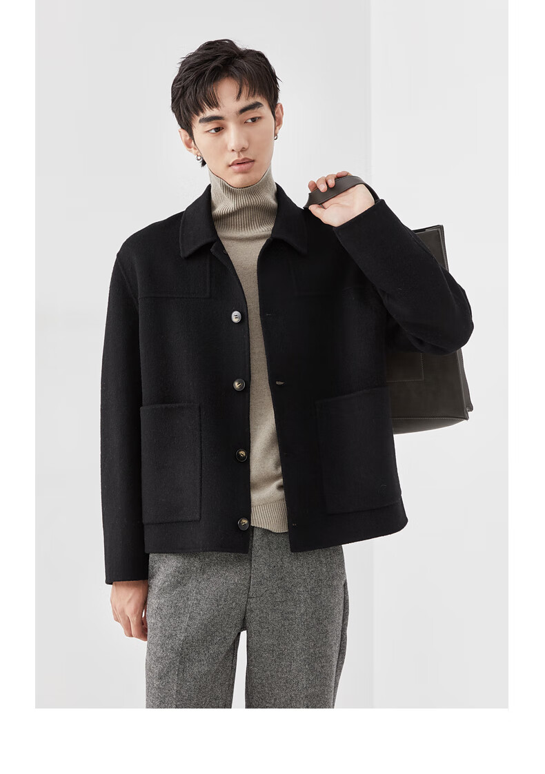 呢夹克男阿尔巴卡伯爵卓尔秋冬季休闲宽松男装双面呢短款男士大衣外套