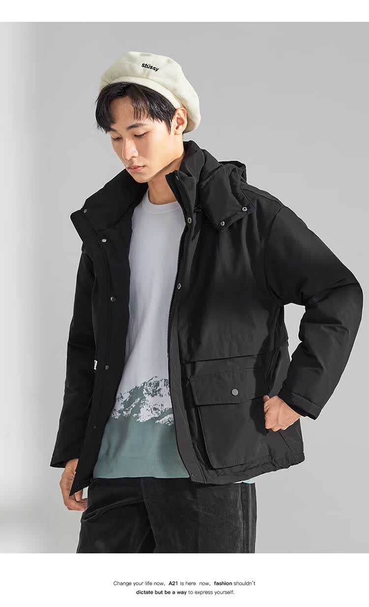 a21 以纯线上品牌男装宽松防水棉衣男士加厚外套3m反光可拆帽棉服男