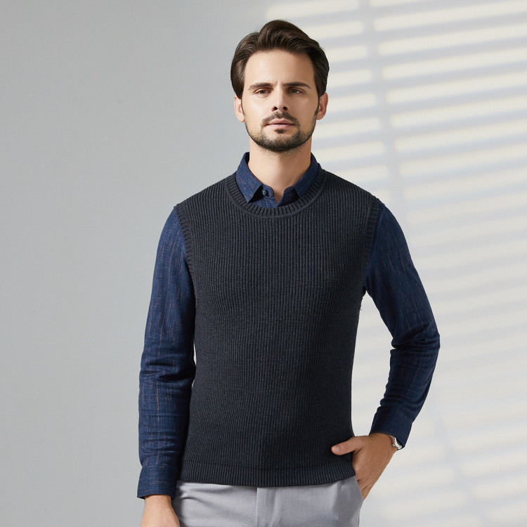 卡丹路cardanro加厚保暖春季新款男式纯色圆领背心马甲灰色58