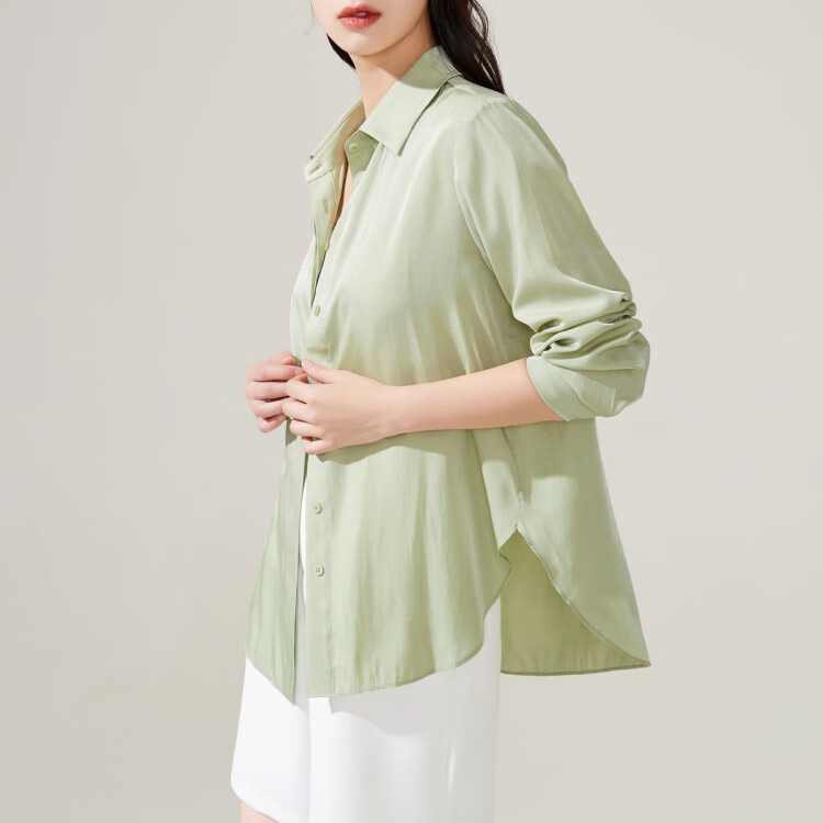 逸阳ese-y 弧形开叉下摆休闲衬衫女士新款2022年秋季宽松外套女上衣