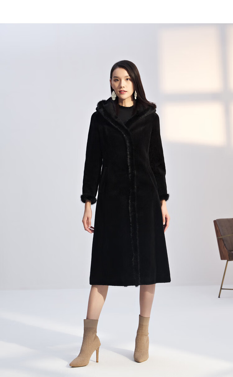 娜尔思naersi 唯品专属·2020冬女装保暖裘皮外套中长款连帽单排扣