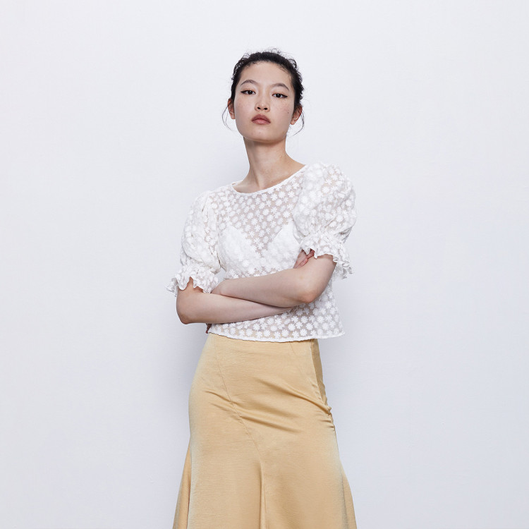 urban revivo ur女装薄款钩*笼袖圆领t恤衫yl16s4mn2002 本白 m