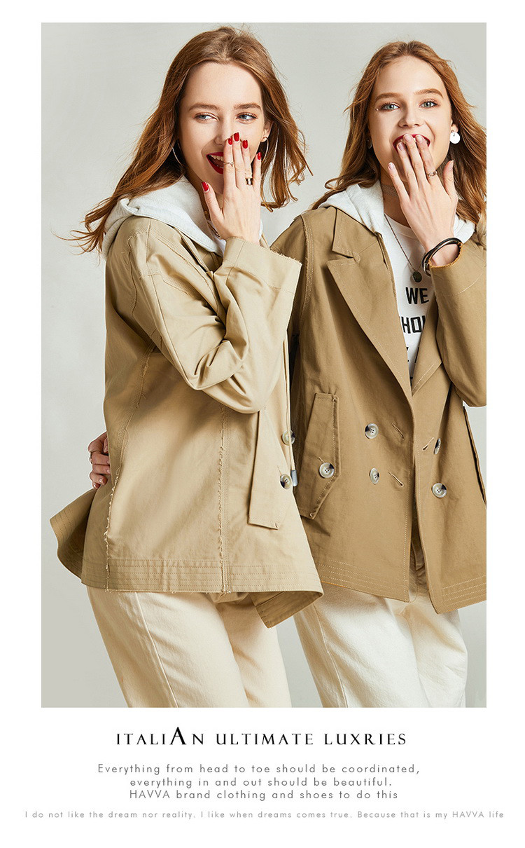 havva 可拆卸风帽luxury高品质抬升内涵短款风衣外套女士 黑色 m