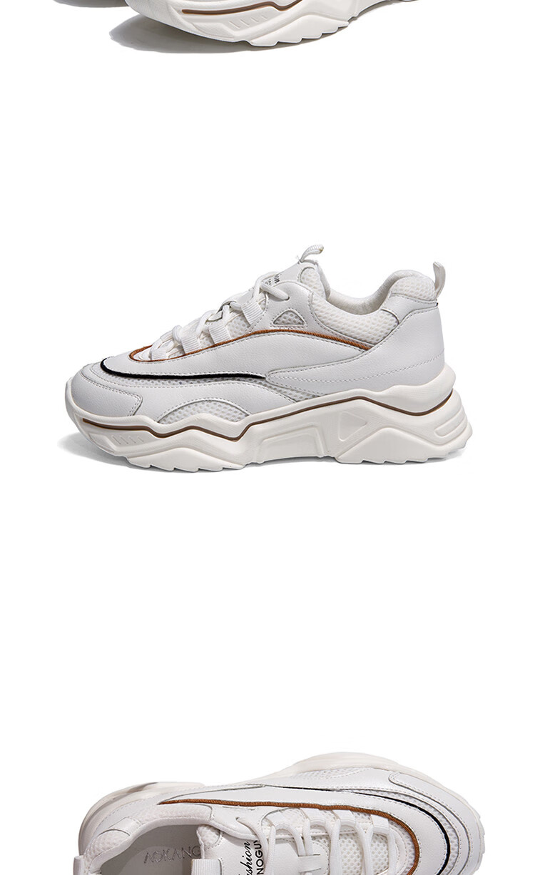 奥康 女鞋 秋季撞色韩版老爹鞋运动透气休闲鞋小白鞋ins 白色/红色 36