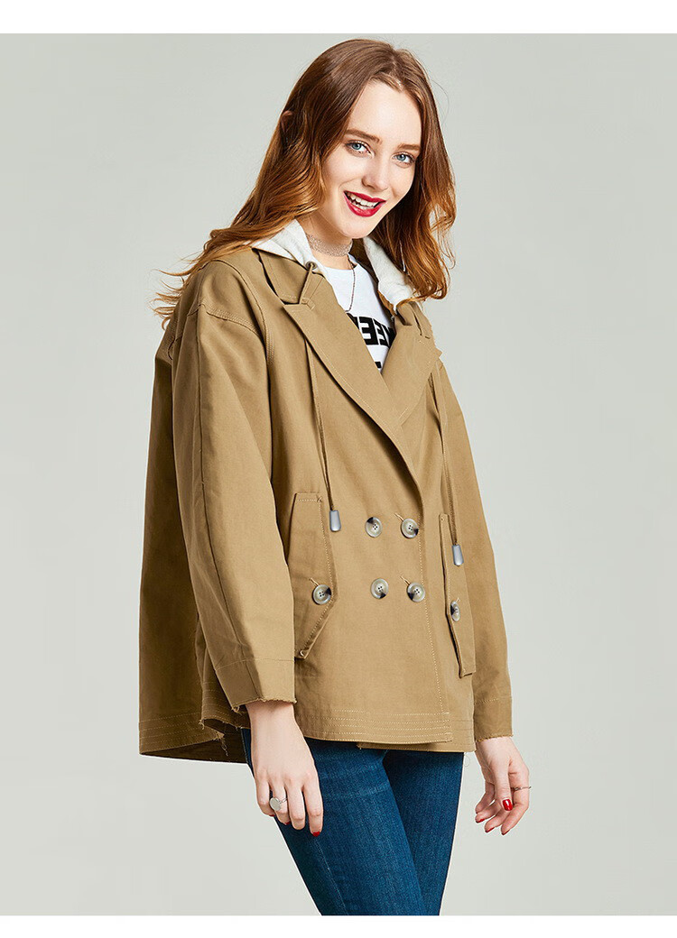 havva 可拆卸风帽luxury高品质抬升内涵短款风衣外套女士 黑色 m