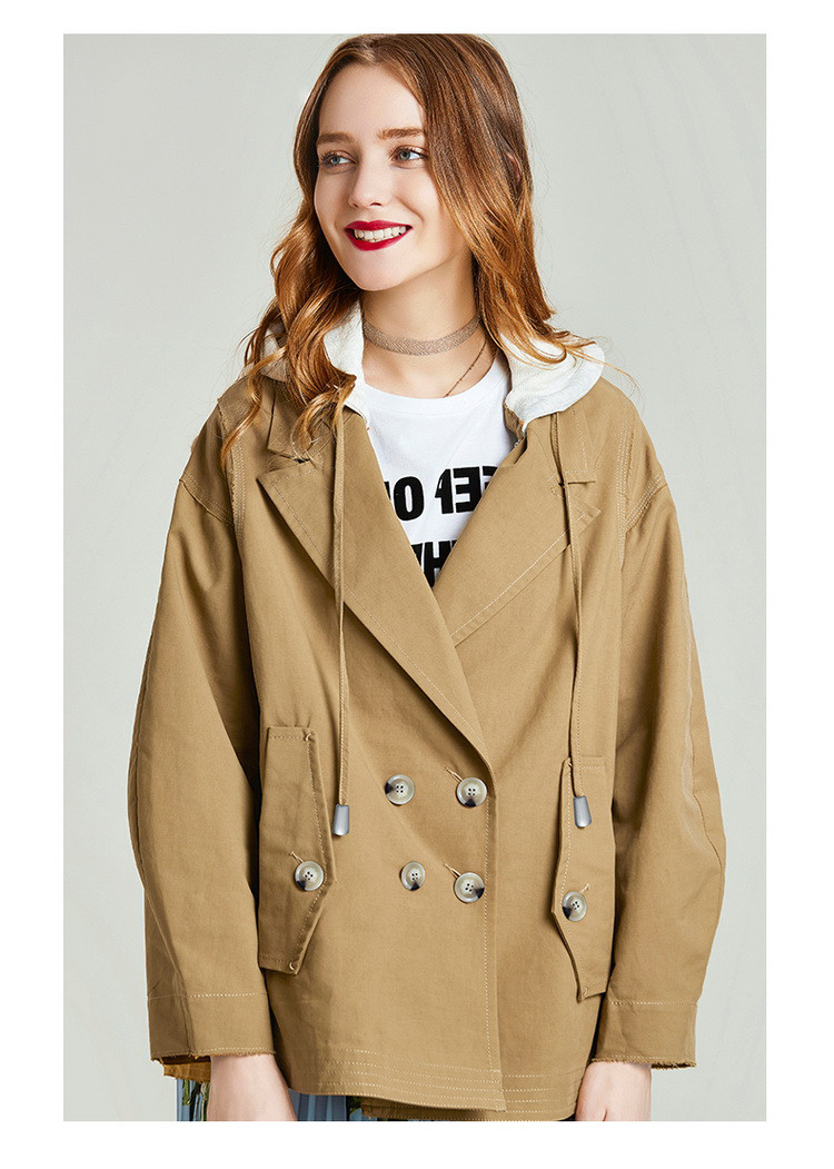 havva 可拆卸风帽luxury高品质抬升内涵短款风衣外套女士 黑色 m