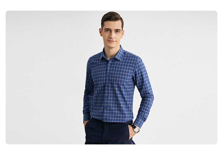 杉杉firs 【磨毛加厚】秋冬新款纯棉商务休闲复古英伦长袖格子衬衫男