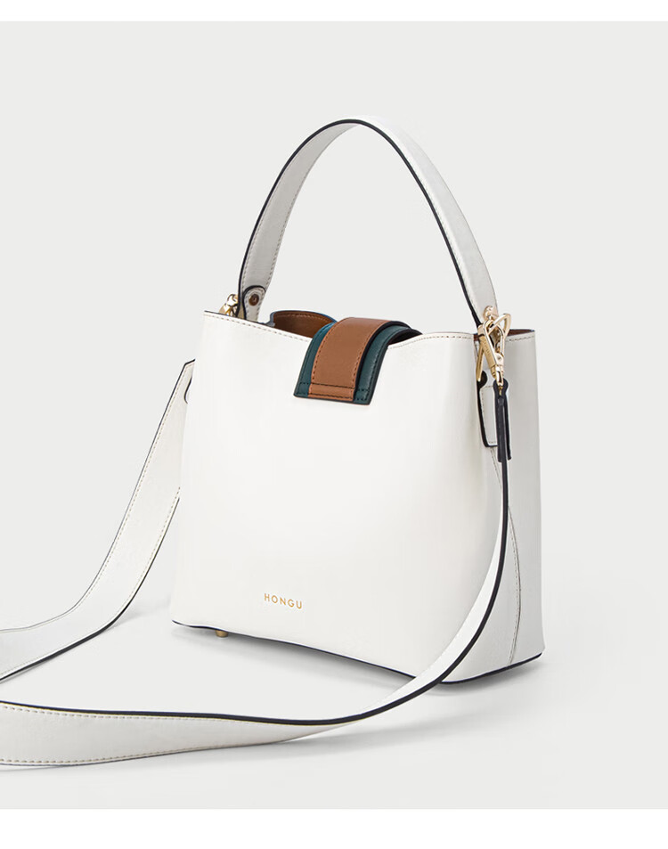 红谷hongu女包手提包单肩包水桶包斜挎包宽肩带包包纯白均码