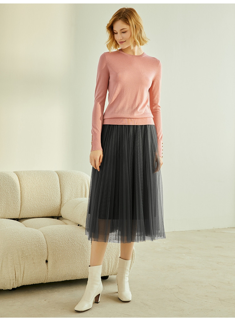 哥弟girdear 气质高腰松紧腰中长款百褶裙半身裙裙子女式 灰 l