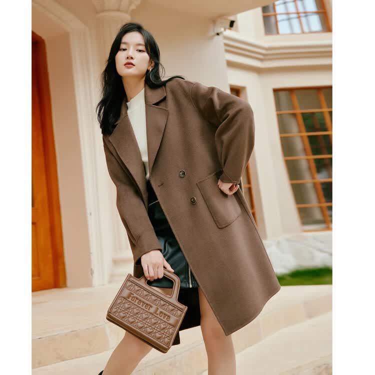 100%羊毛双面呢子大衣女2022年冬装高级感毛呢外套毛呢大衣 芥末黄 xs