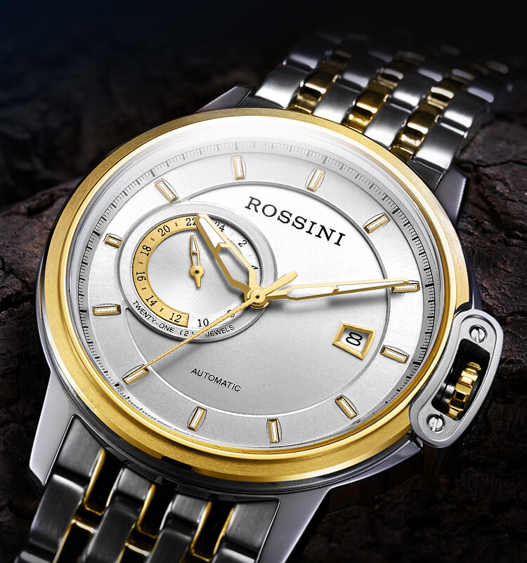 罗西尼rossini勋章系列时尚腕表24小时小盘日历勋章手表男士机械
