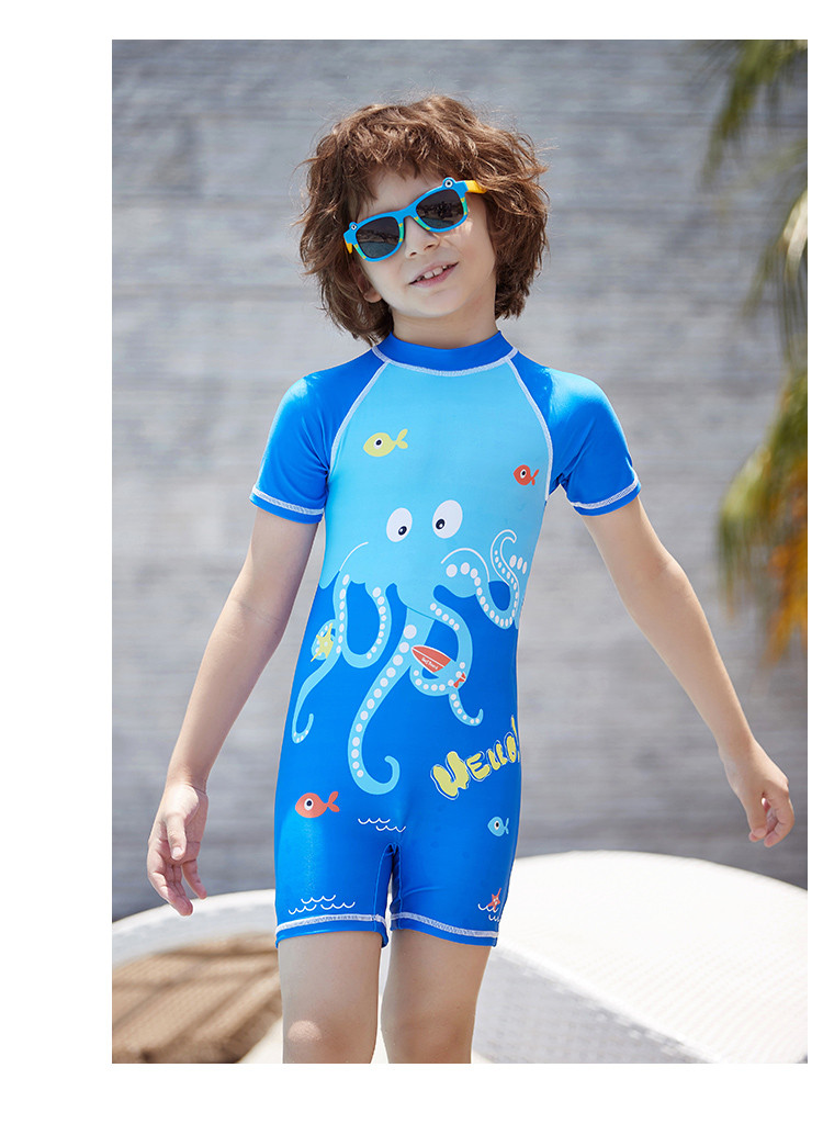 猫人miiow 新款儿童连体泳衣男女宝宝小孩平角连体套装/泳衣 宝蓝 130