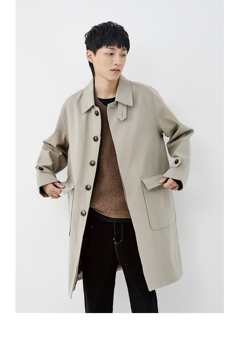 男装 风衣 伯爵卓尔 伯爵卓尔 天丝中长款风衣男插肩袖工装2020秋季