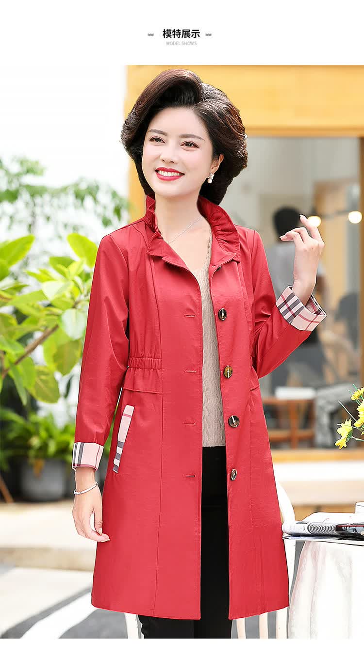茜韵婡 气质中老年女装秋季中长款风衣妈妈装春秋单排扣显瘦外套