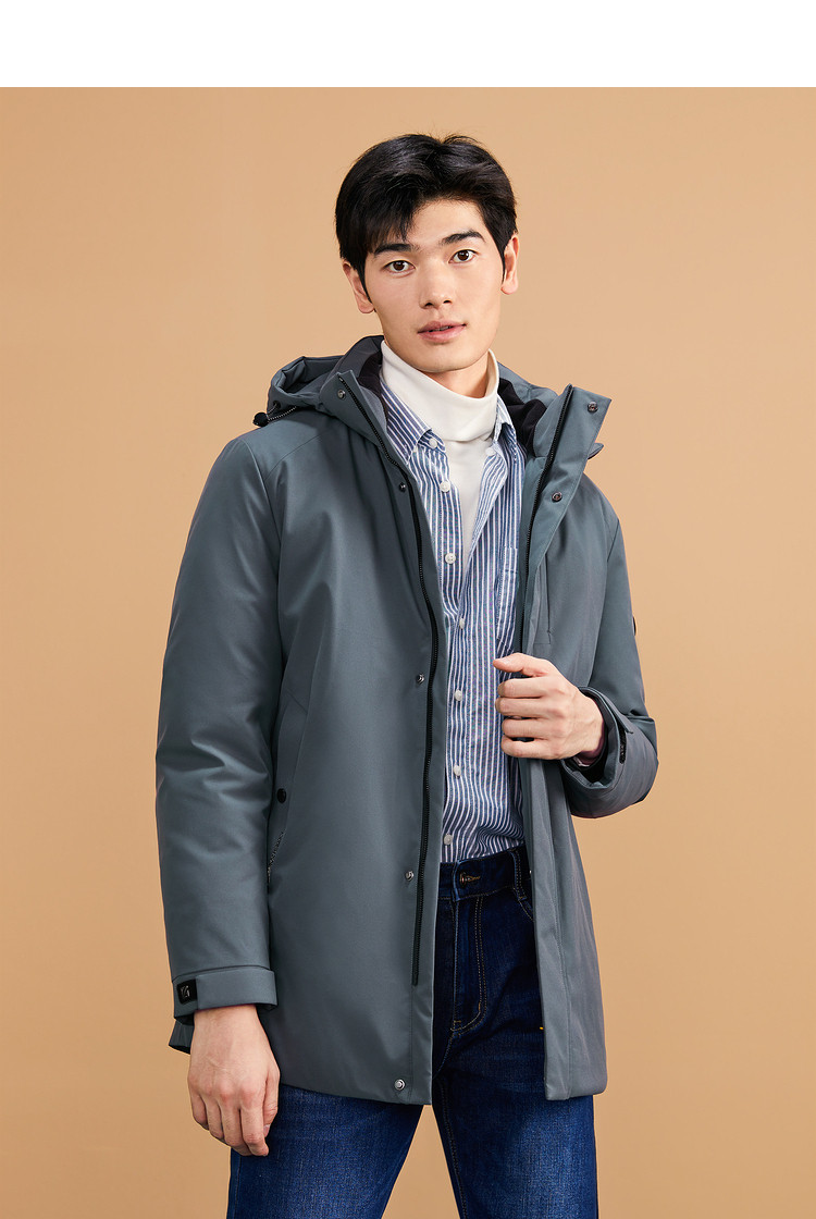 hla海澜之家 【连帽款式】2020冬季新款男士简约舒适白鸭绒保暖羽绒服