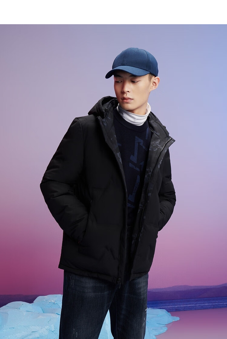 hla海澜之家 【连帽双面穿】2020冬季新款男士大口袋白鸭绒羽绒服