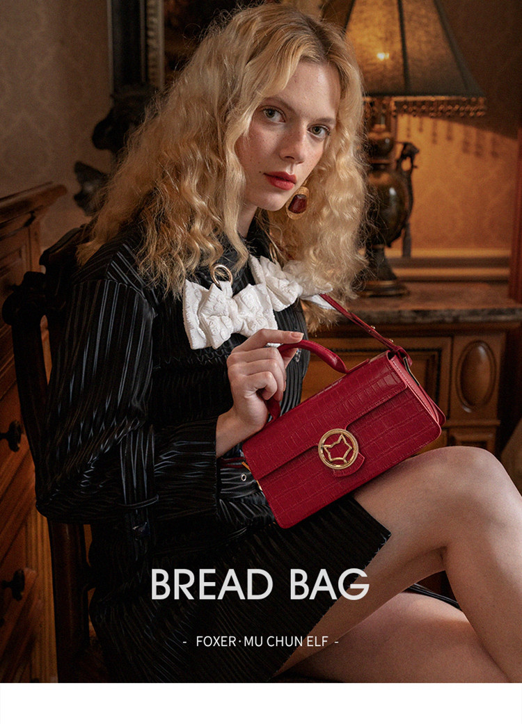 金狐狸foxer人气新品牛皮大容量托特包鳄鱼纹手提单肩包女式斜挎包包