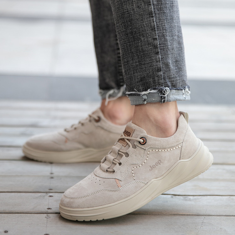 jeep 吉普男鞋秋季潮流时尚舒适男款鞋子秋冬男士休闲鞋男板鞋 沙色
