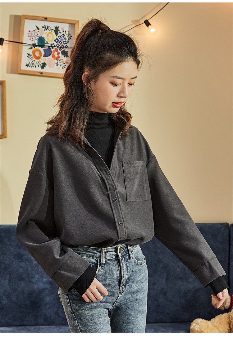 唐狮tonlion 女士衬衫女假两件长袖衬衫秋冬衬衣女上衣休闲衬衫女
