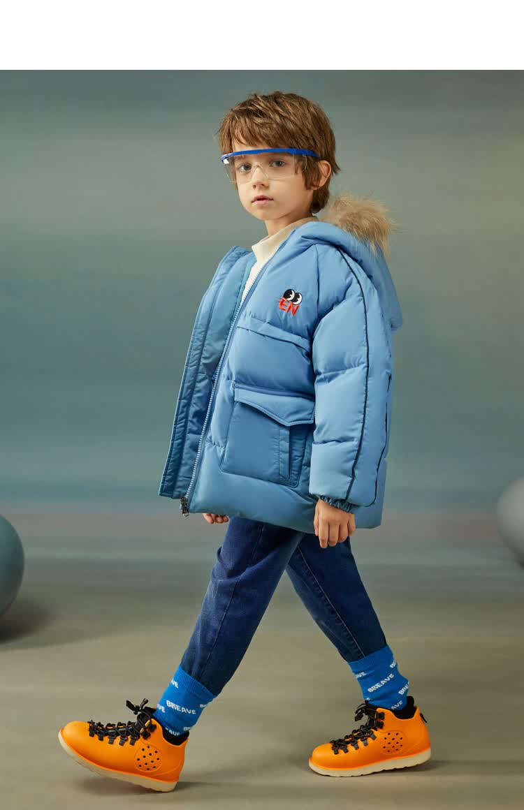 马骑顿mqd 童装中大童2020秋冬新款连帽羽绒服 浅蓝 130