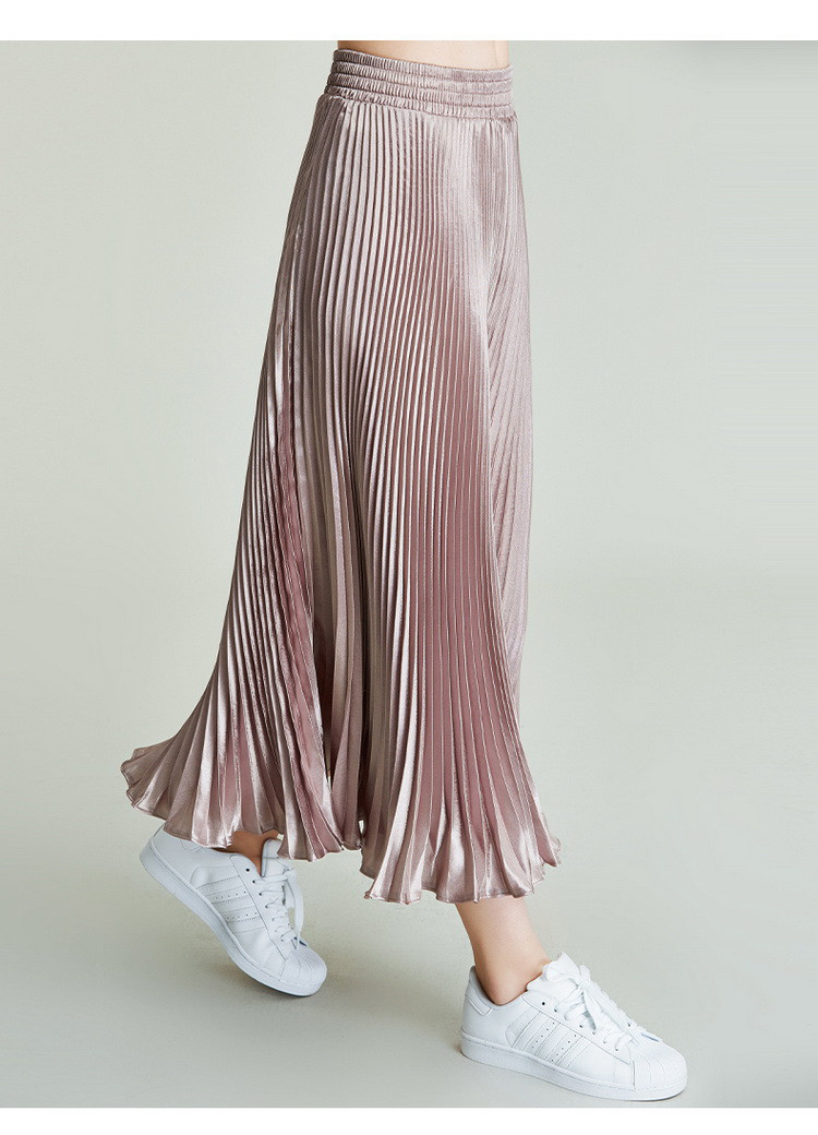 udine风plait普利特风琴褶半身裙2022夏 玫瑰金 l【图片 价格 品牌