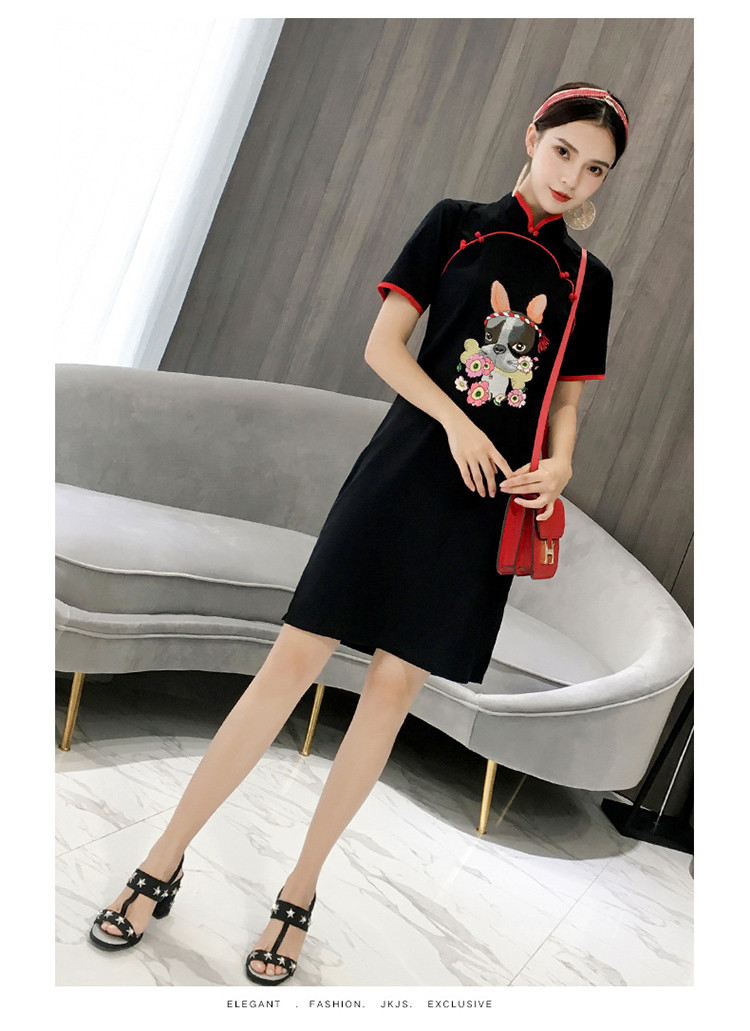 jk&js 新式旗袍年轻款日常少女改良版中国风复古女装刺绣短款中式