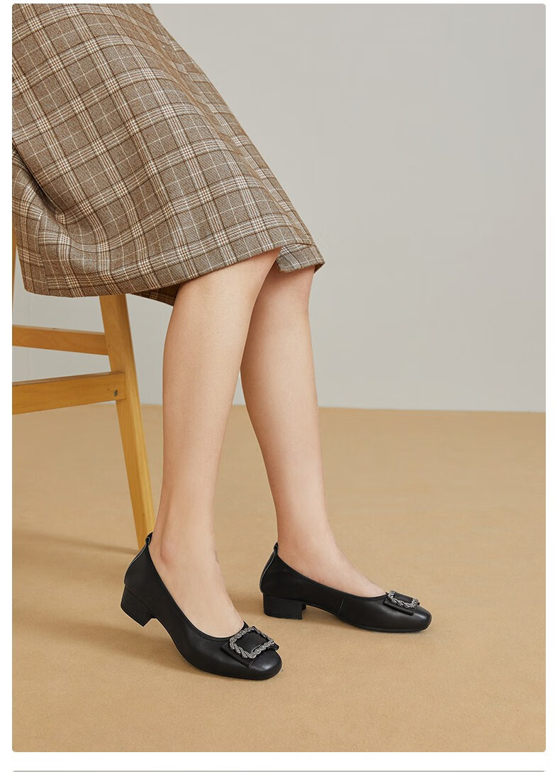 森达女鞋秋季新款商场同款知性通勤休闲气质粗跟女单鞋3pc01cq0米白35