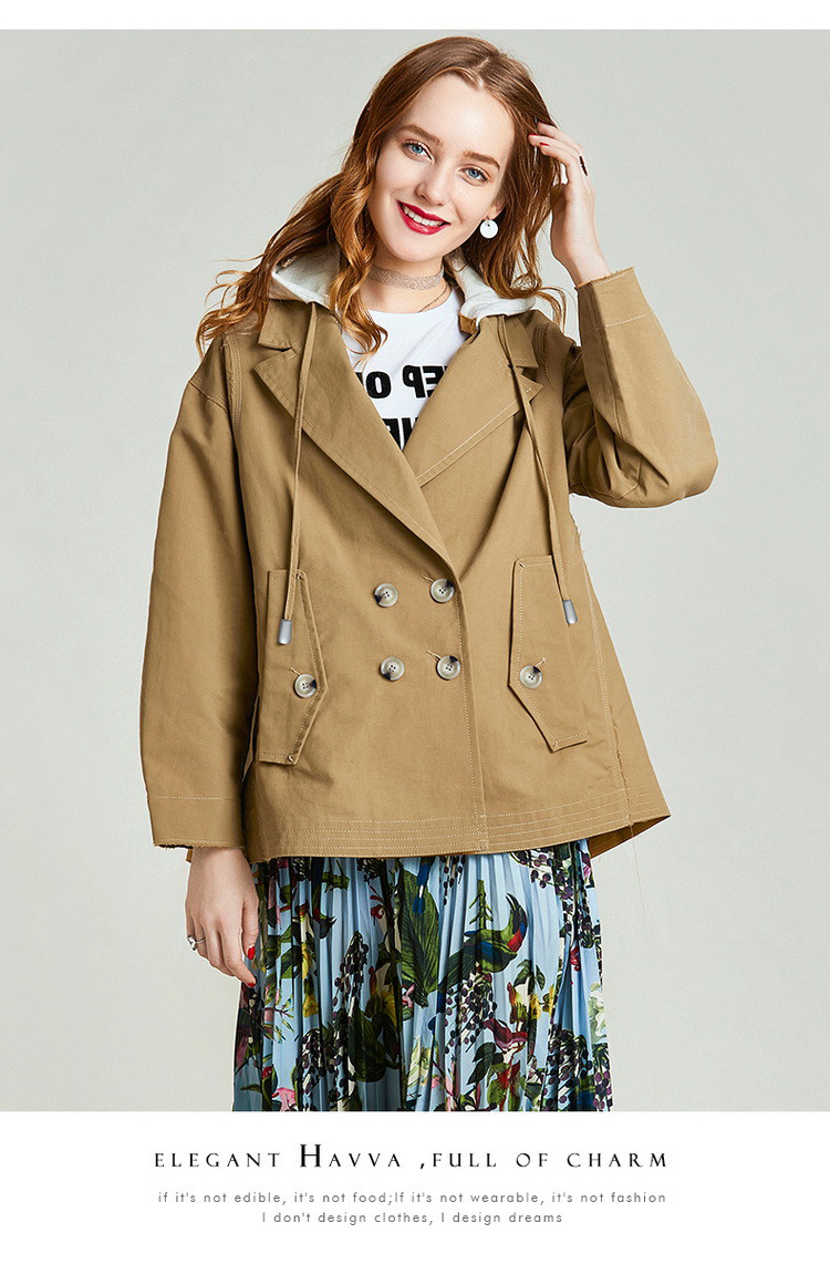 havva 可拆卸风帽luxury高品质抬升内涵短款风衣外套女士 黑色 m