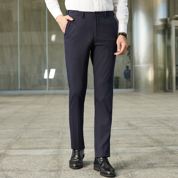 才子20秋冬新品男装西裤舒适弹力抗皱商务直筒裤 黑蓝色 76